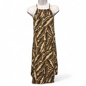 Prana Epicanopy Tank Dress SZ XS Leaf Print Green Hemp and Tencel Boho Summer